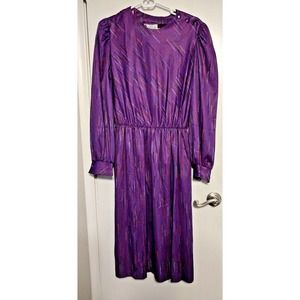 Vintage 1970's Ina Carol Women's Dress, Purple Abstract Design, Size 14, USA